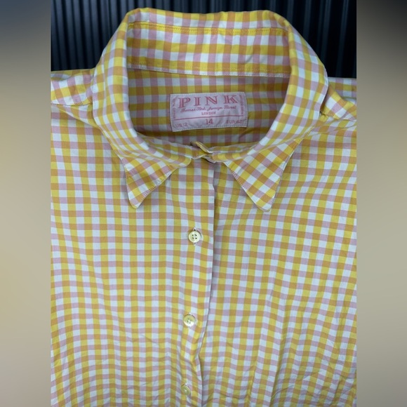 Women’s Thomas Pink Yellow Pink Checkered Long Sleeve Button Down Shirt Size12 - Picture 3 of 3